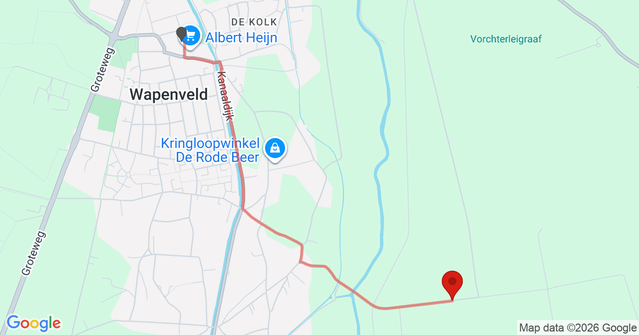 Kaart van het incident in Wapenveld met berekende routes vanaf gealarmeerde posten