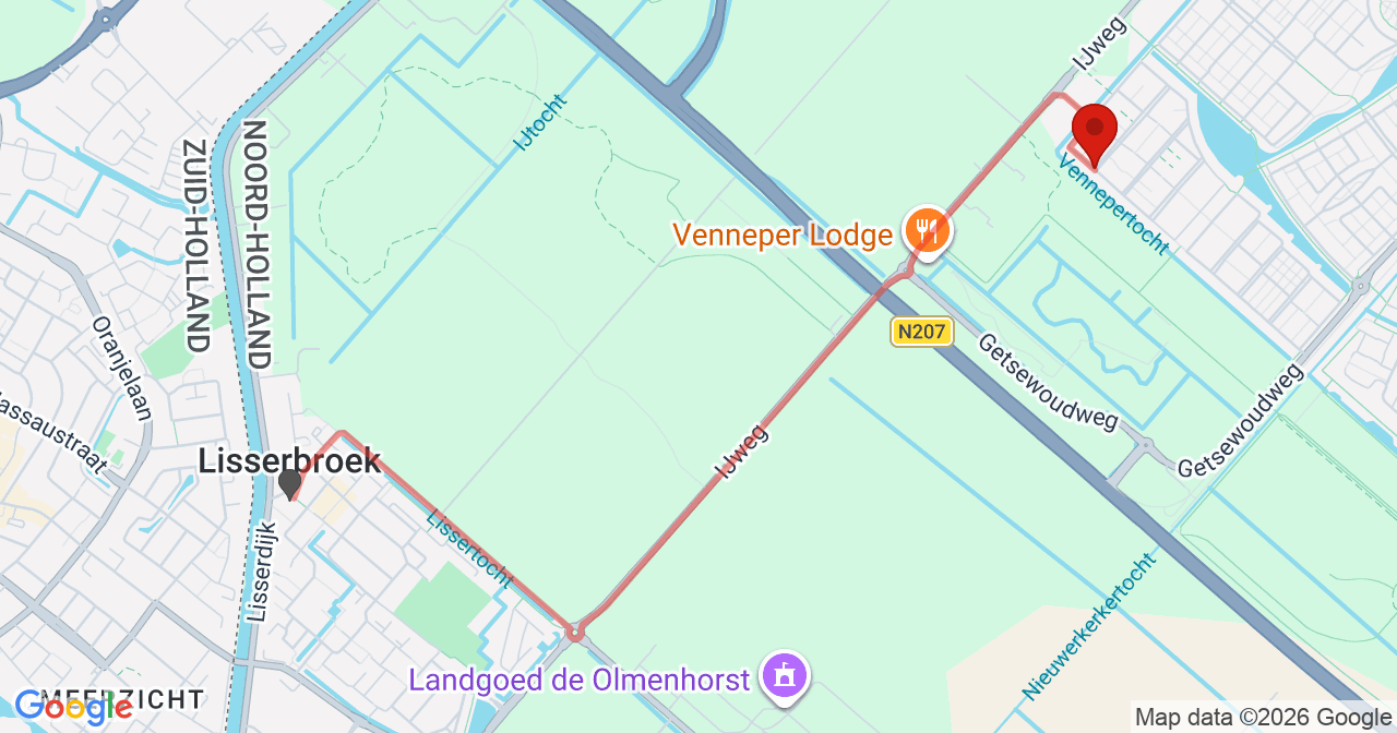 Kaart van het incident in Nieuw-Vennep met berekende routes vanaf gealarmeerde posten