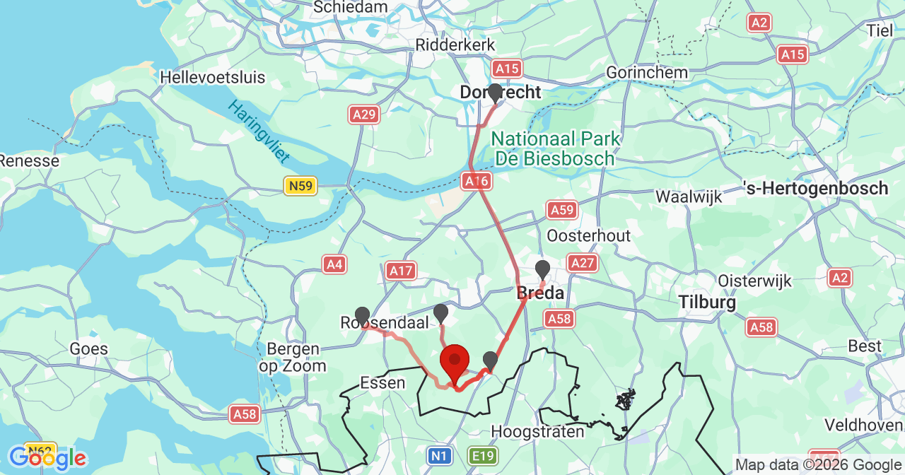 Kaart van het incident in Achtmaal met de aanrijroutes van de gealarmeerde eenheden
