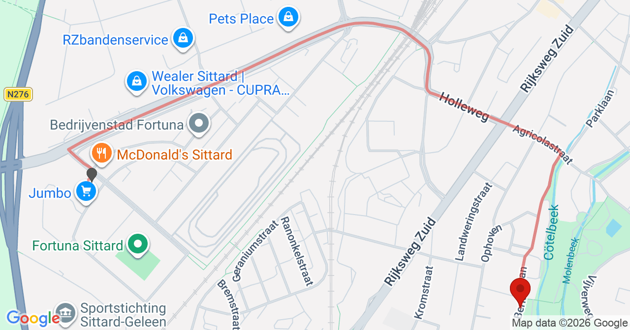 Kaart van het incident in Sittard met berekende routes vanaf gealarmeerde posten