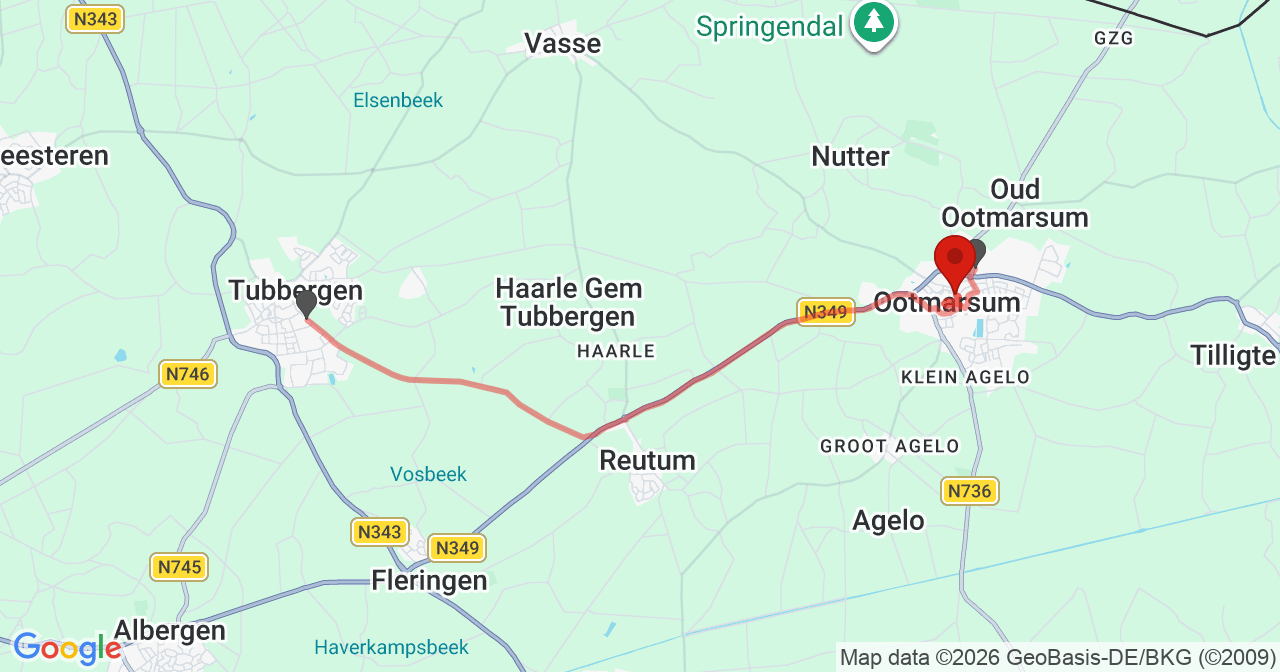 Kaart van het incident in Ootmarsum met berekende routes vanaf gealarmeerde posten