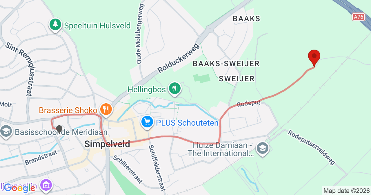 Kaart van het incident in Simpelveld met berekende routes vanaf gealarmeerde posten