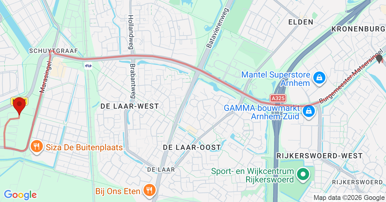 Kaart van het incident in Arnhem met berekende routes vanaf gealarmeerde posten