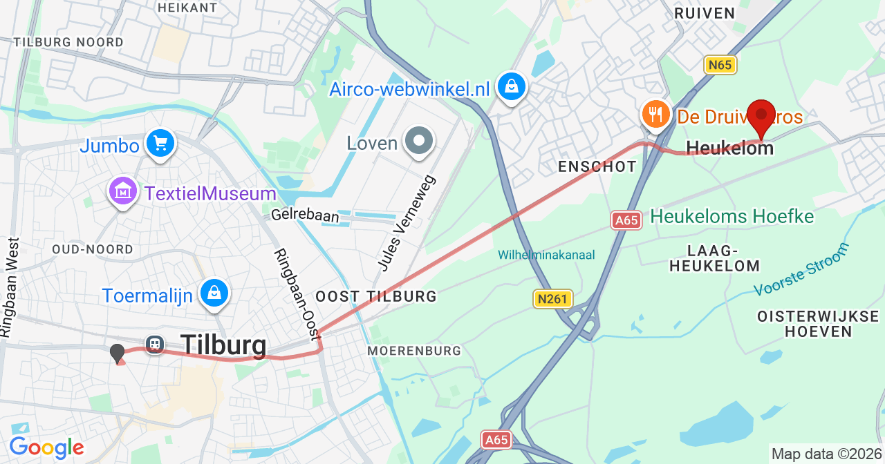 Kaart van het incident in Heukelom met de aanrijroutes van de gealarmeerde eenheden