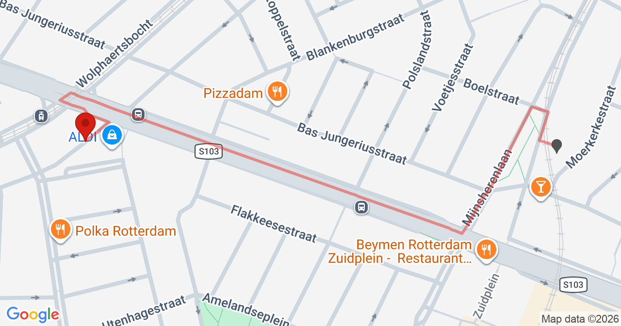 Kaart van het incident in Rotterdam met berekende routes vanaf gealarmeerde posten