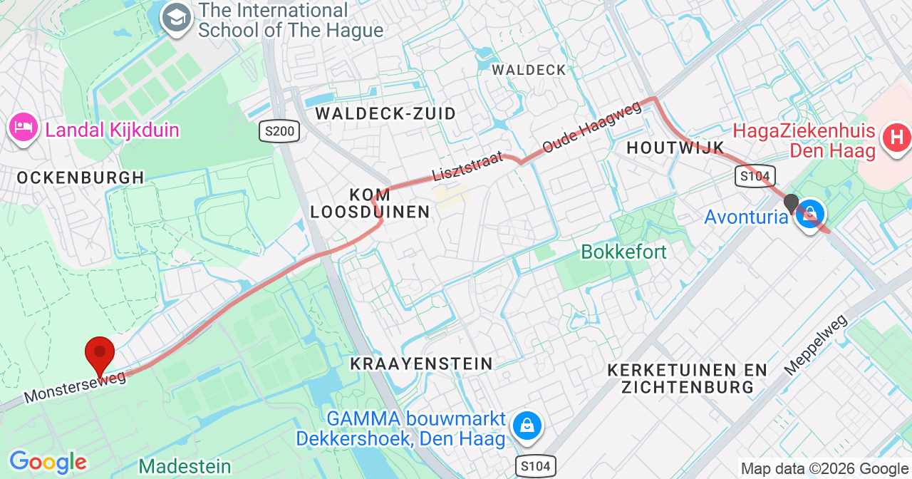 Kaart van het incident in 's-Gravenhage met berekende routes vanaf gealarmeerde posten