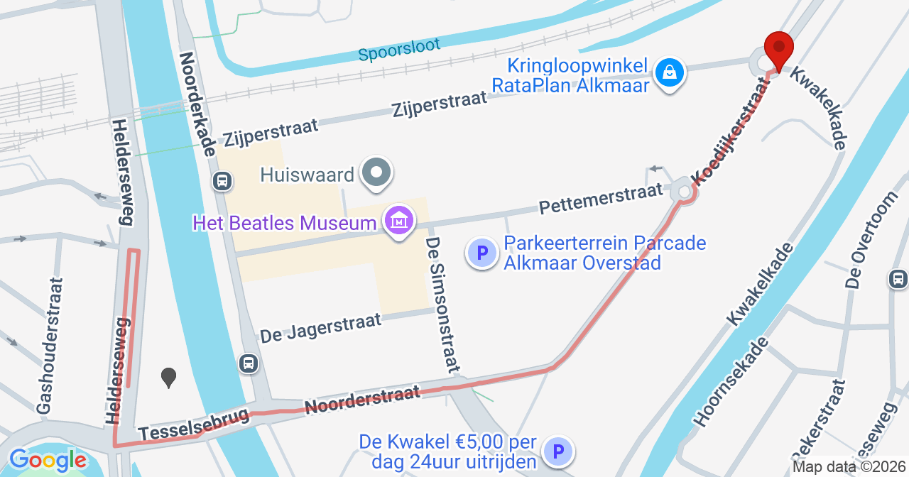 Kaart van het incident in Alkmaar met berekende routes vanaf gealarmeerde posten