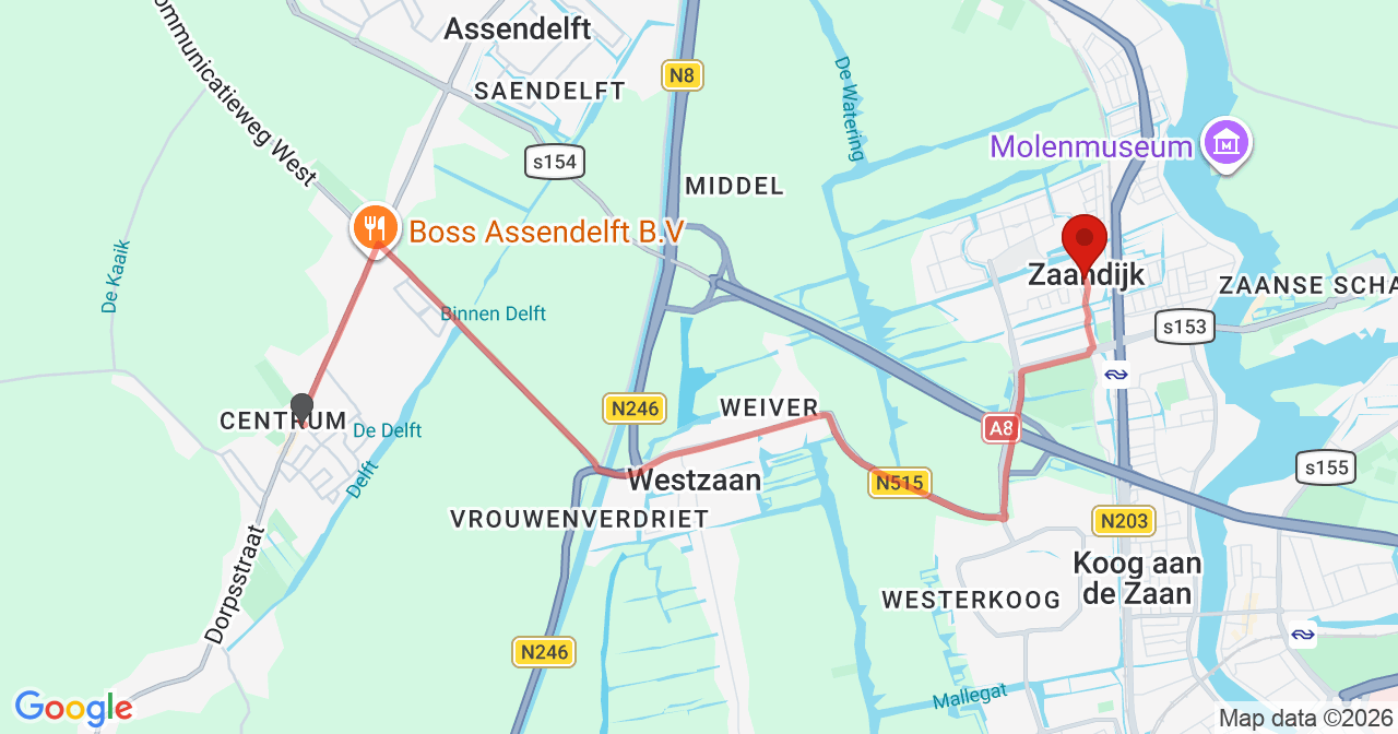 Kaart van het incident in Zaandijk met berekende routes vanaf gealarmeerde posten