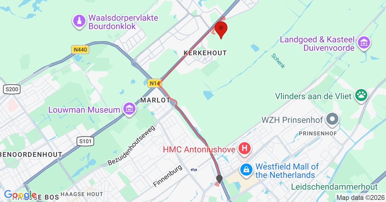Kaart van het incident in Wassenaar met berekende routes vanaf gealarmeerde posten