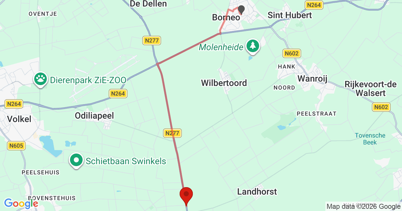Kaart van het incident in Landhorst met berekende routes vanaf gealarmeerde posten