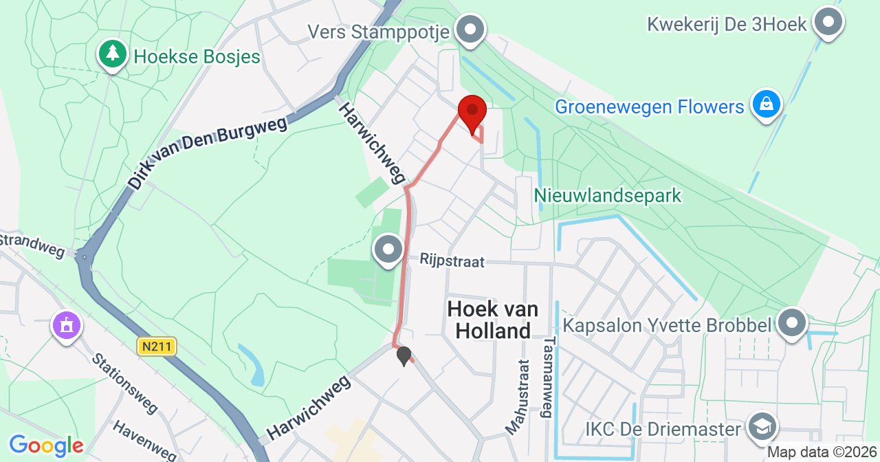 Kaart van het incident in Hoek van Holland met berekende routes vanaf gealarmeerde posten