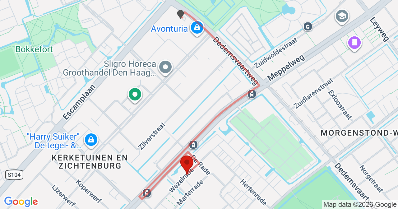 Kaart van het incident in 's-Gravenhage met berekende routes vanaf gealarmeerde posten