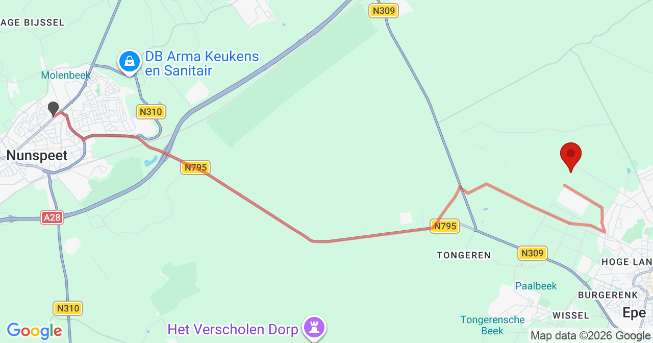 Kaart van het incident in Epe met berekende routes vanaf gealarmeerde posten
