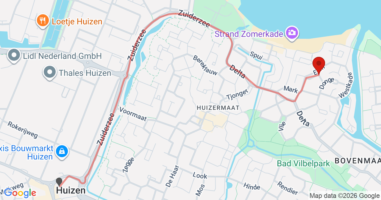 Kaart van het incident in Huizen met berekende routes vanaf gealarmeerde posten