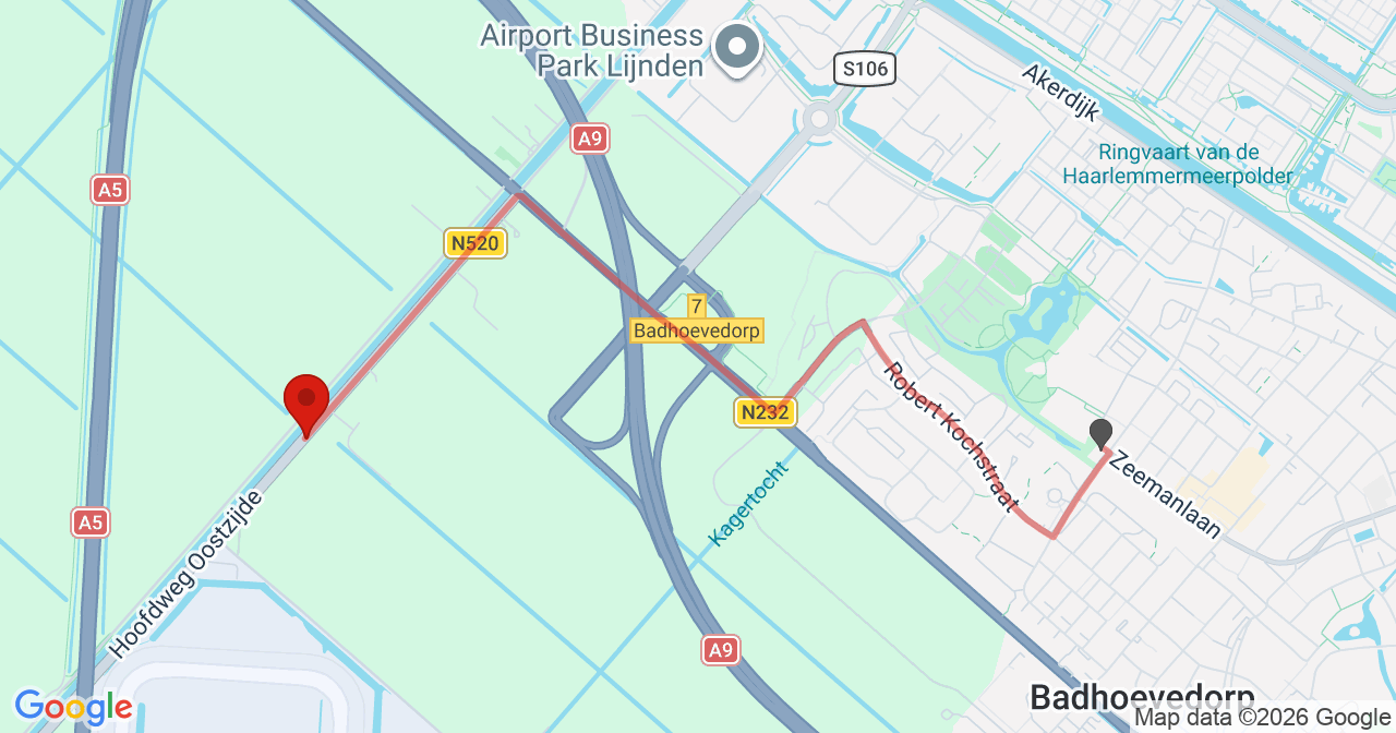 Kaart van het incident in Lijnden met berekende routes vanaf gealarmeerde posten