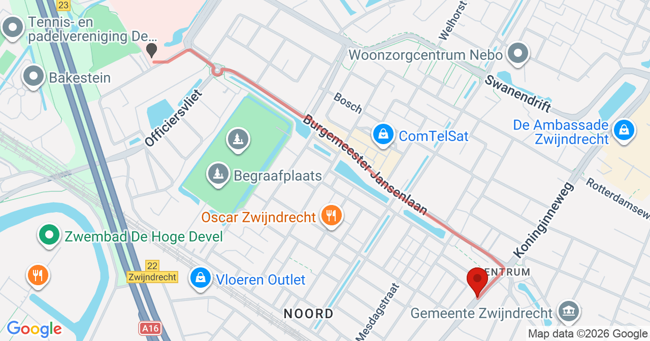 Kaart van het incident in Zwijndrecht met berekende routes vanaf gealarmeerde posten