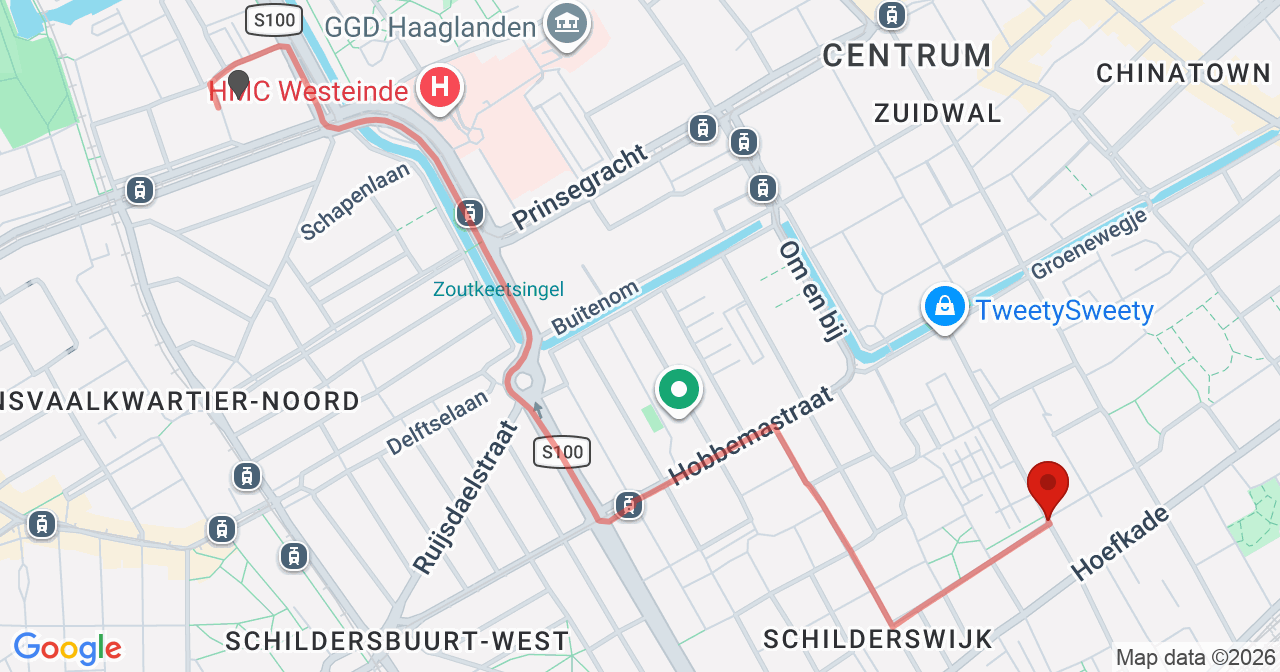 Kaart van het incident in 's-Gravenhage met de aanrijroutes van de gealarmeerde eenheden