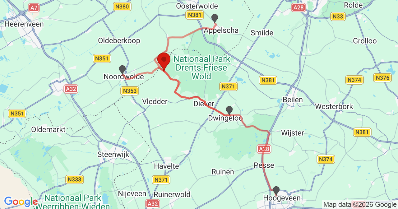 Kaart van het incident in Boschoord met berekende routes vanaf gealarmeerde posten