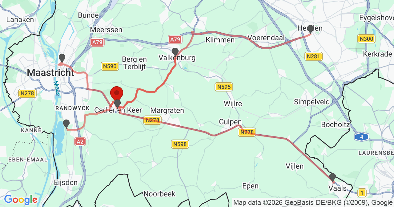 Kaart van het incident in Keer met de aanrijroutes van de gealarmeerde eenheden