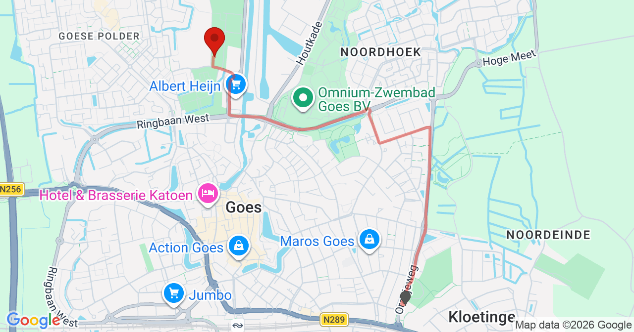 Kaart van het incident in Goes met berekende routes vanaf gealarmeerde posten