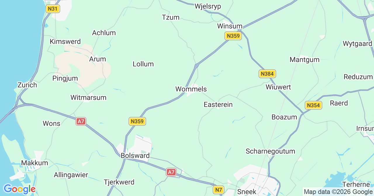 Kaart van het incident in Wommels met berekende routes vanaf gealarmeerde posten