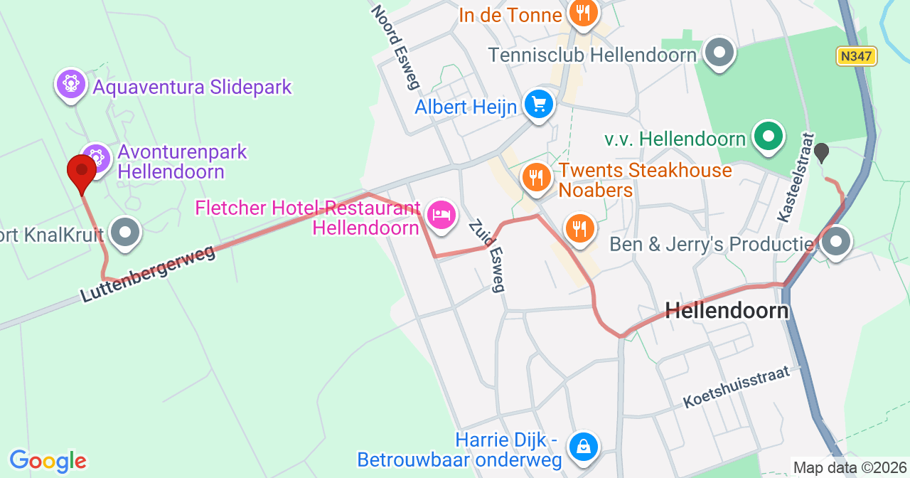 Kaart van het incident in Hellendoorn met berekende routes vanaf gealarmeerde posten