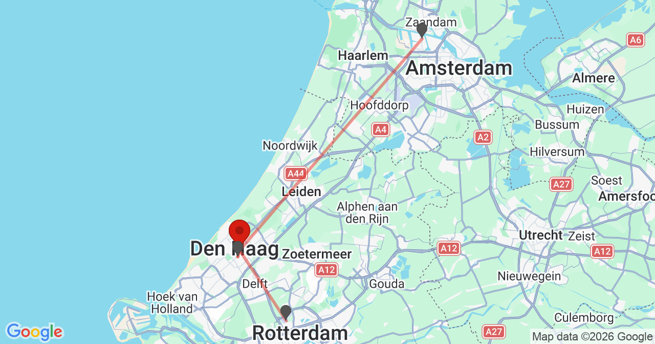 Kaart van het incident in 's-Gravenhage met de aanrijroutes van de gealarmeerde eenheden