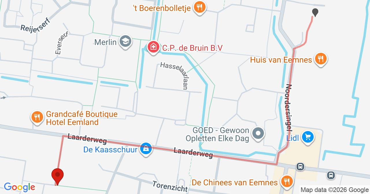 Kaart van het incident in Eemnes met berekende routes vanaf gealarmeerde posten