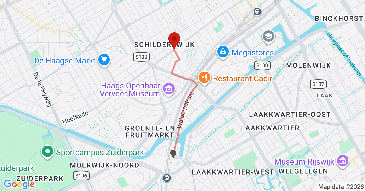 Kaart van het incident in 's-Gravenhage met de aanrijroutes van de gealarmeerde eenheden