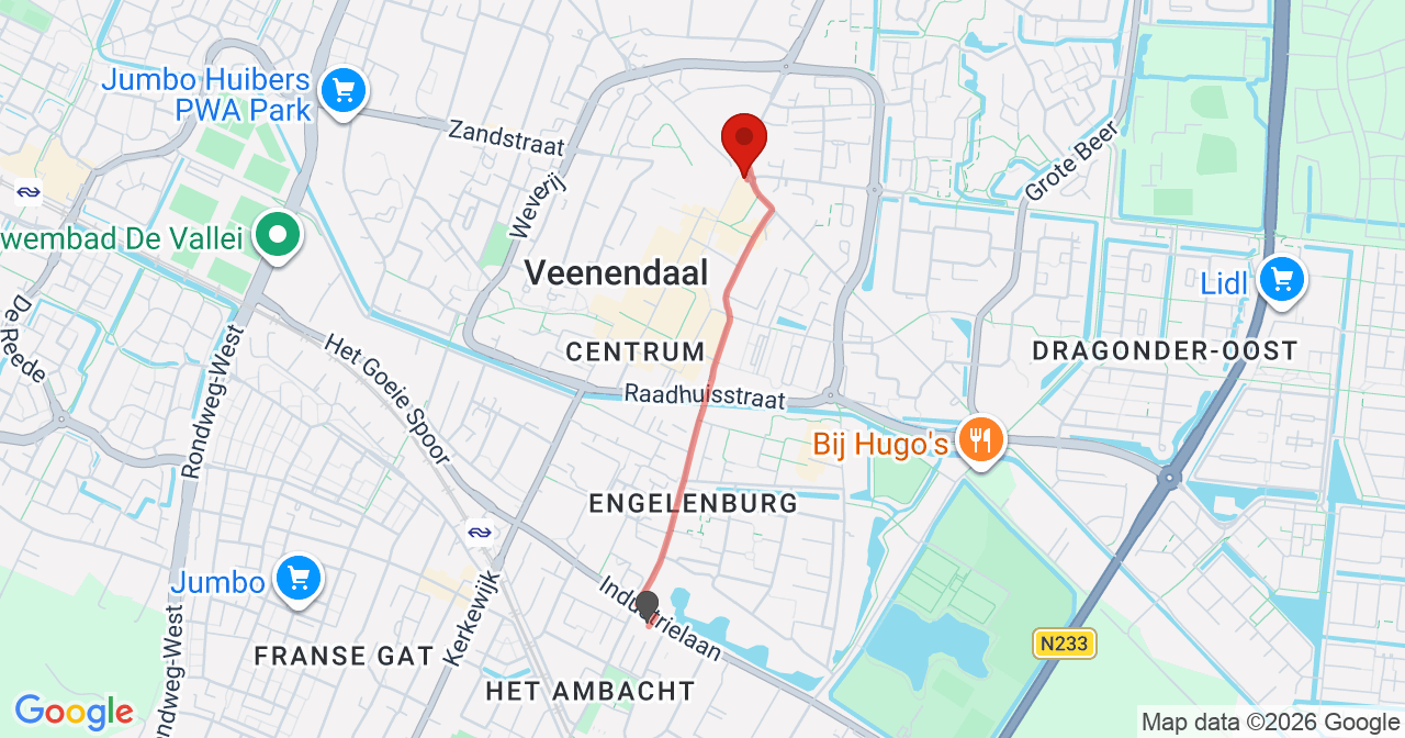 Kaart van het incident in Veenendaal met berekende routes vanaf gealarmeerde posten