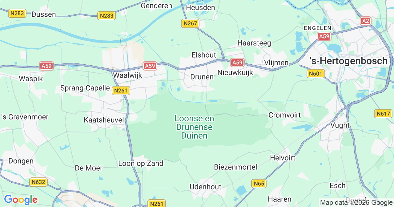 Kaart van het incident in Drunen met berekende routes vanaf gealarmeerde posten