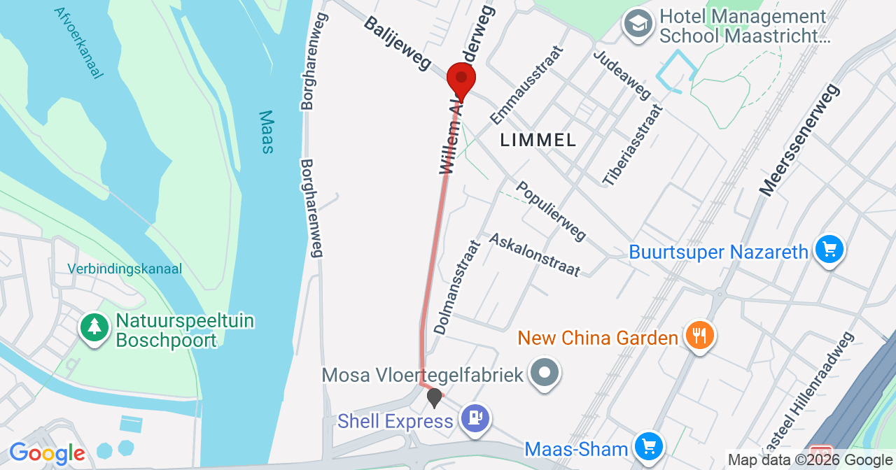 Kaart van het incident in Maastricht met de aanrijroutes van de gealarmeerde eenheden