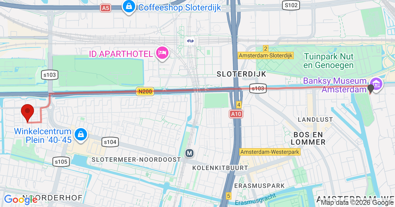 Kaart van het incident in Amsterdam met berekende routes vanaf gealarmeerde posten