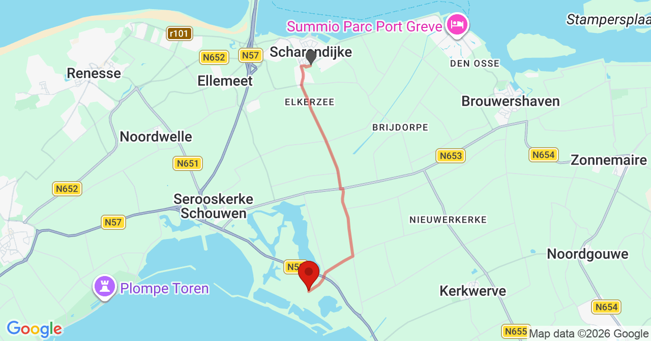 Kaart van het incident in Kerkwerve met berekende routes vanaf gealarmeerde posten