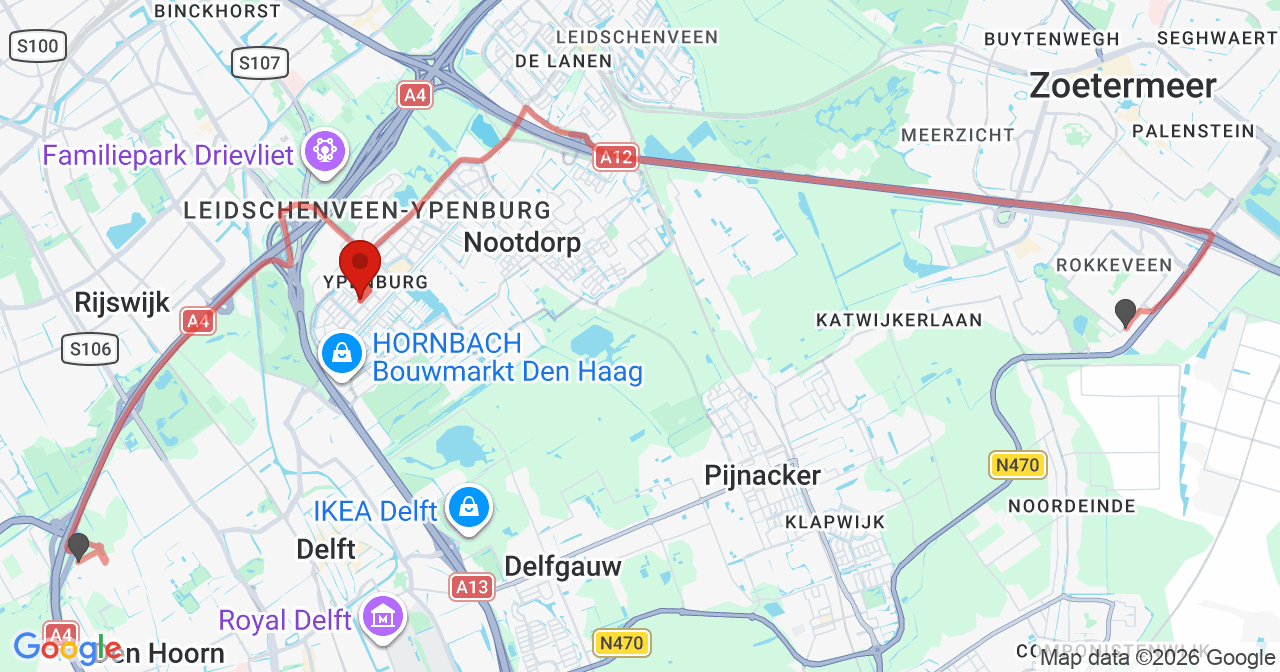 Kaart van het incident in 's-Gravenhage met berekende routes vanaf gealarmeerde posten