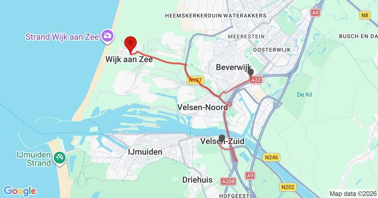 Kaart van het incident in Wijk aan Zee met berekende routes vanaf gealarmeerde posten