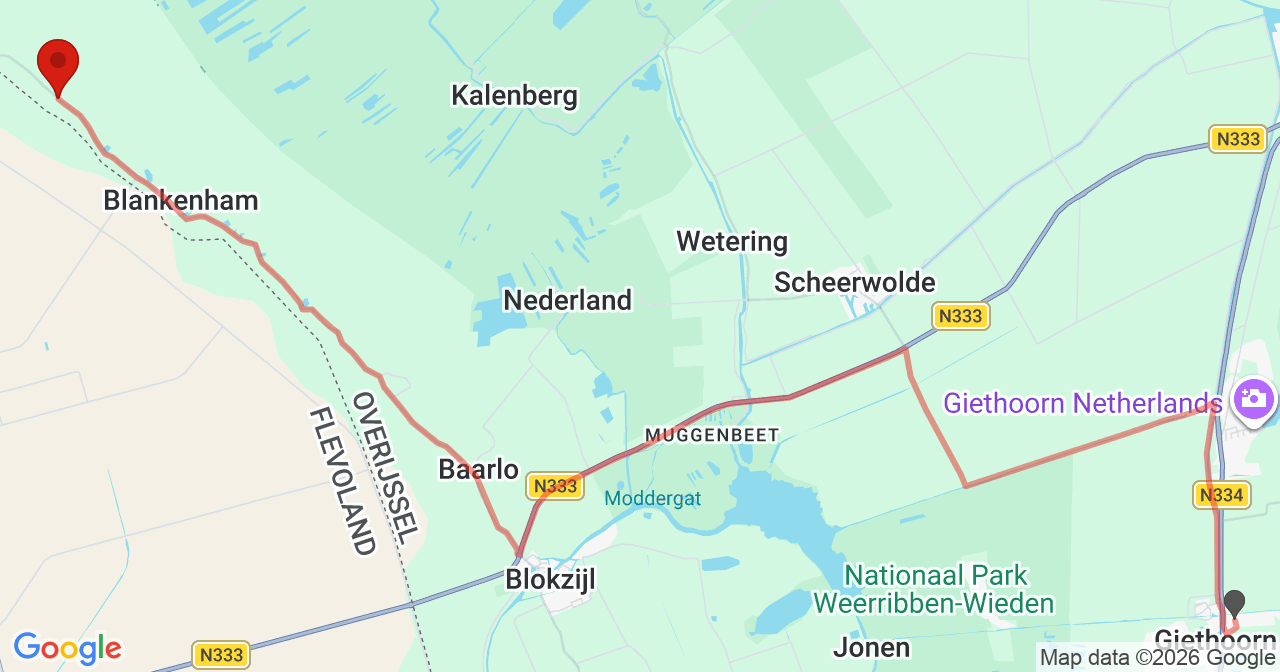 Kaart van het incident in Blankenham met berekende routes vanaf gealarmeerde posten