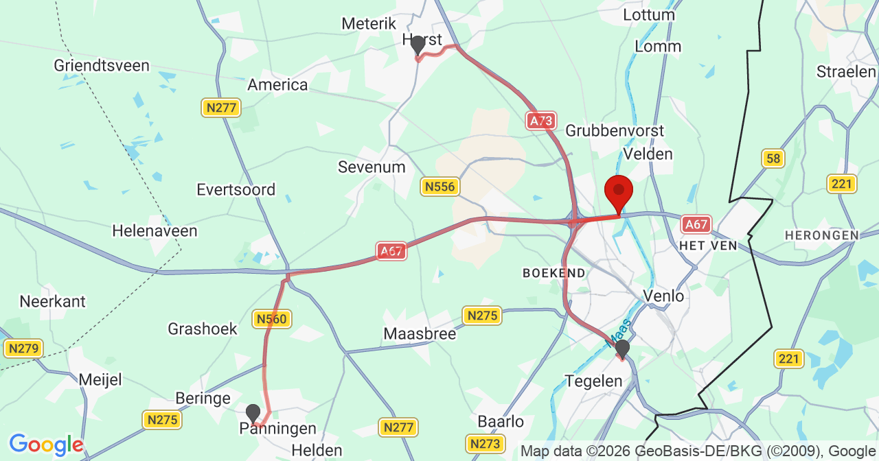 Kaart van het incident in Venlo met berekende routes vanaf gealarmeerde posten