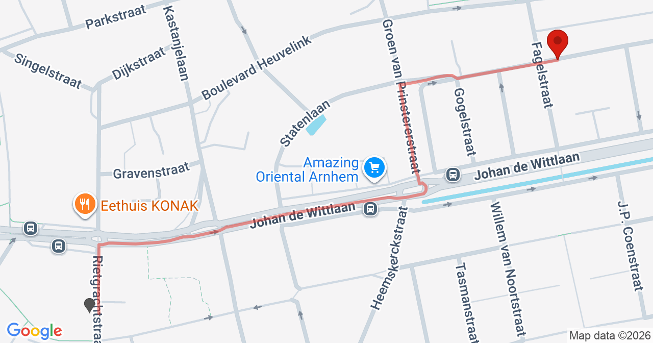 Kaart van het incident in Arnhem met berekende routes vanaf gealarmeerde posten