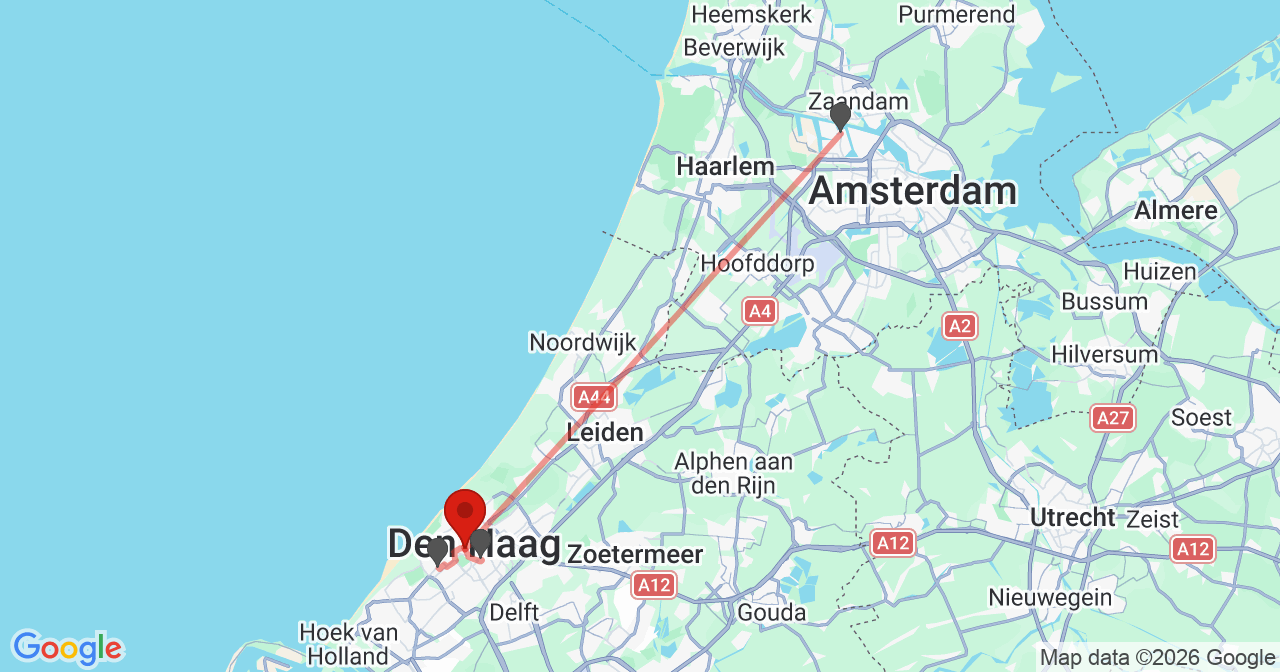 Kaart van het incident in 's-Gravenhage met de aanrijroutes van de gealarmeerde eenheden