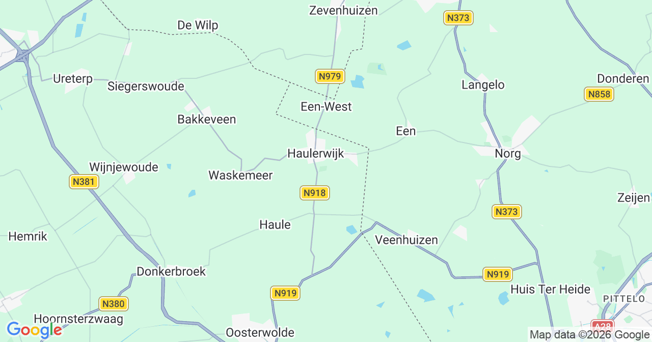 Kaart van het incident in Haulerwijk met berekende routes vanaf gealarmeerde posten