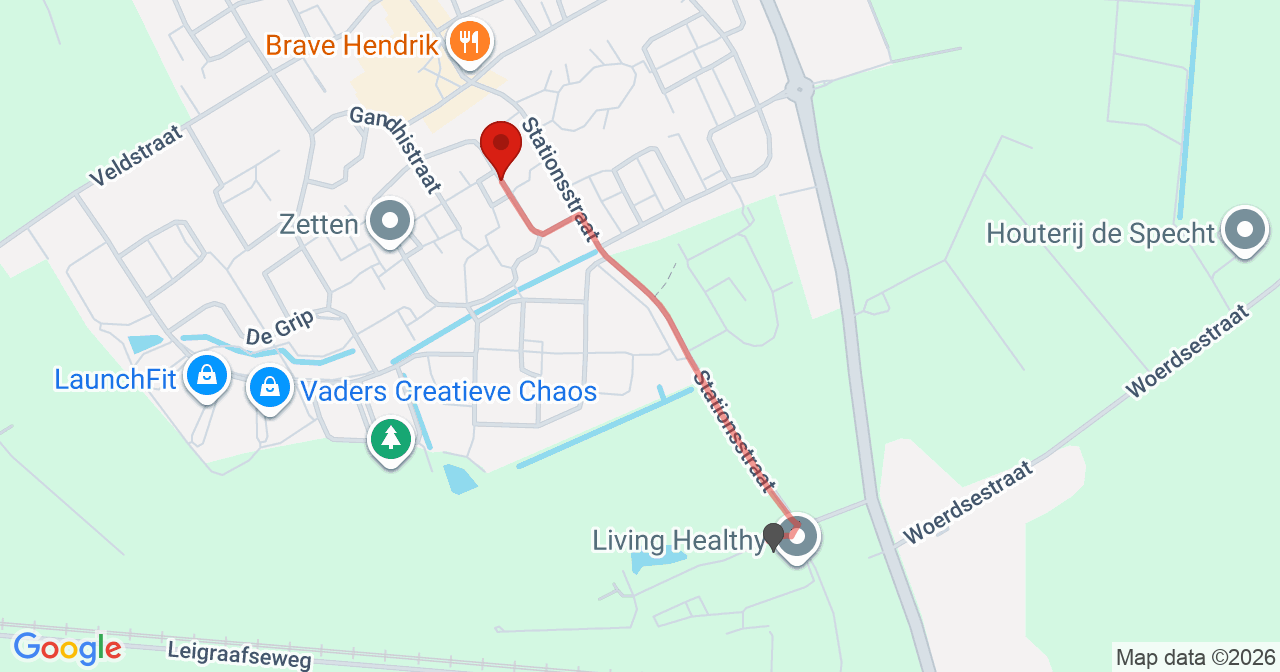Kaart van het incident in Zetten met berekende routes vanaf gealarmeerde posten