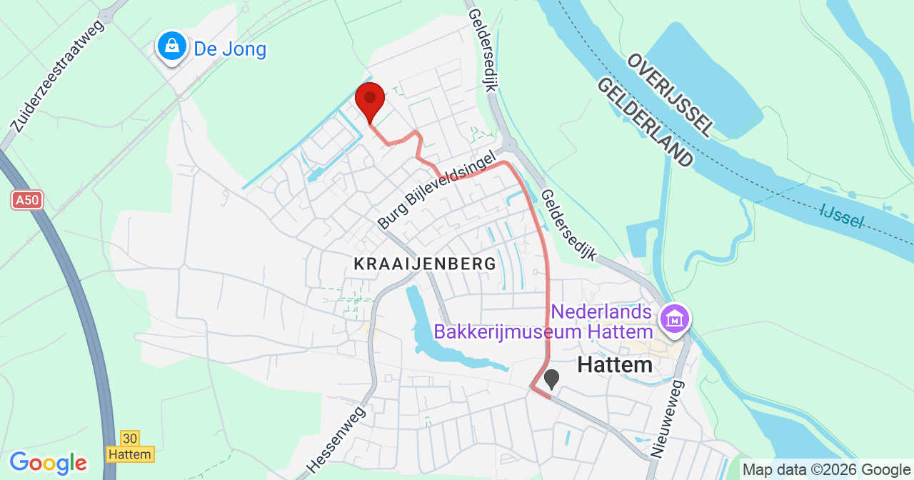 Kaart van het incident in Hattem met berekende routes vanaf gealarmeerde posten