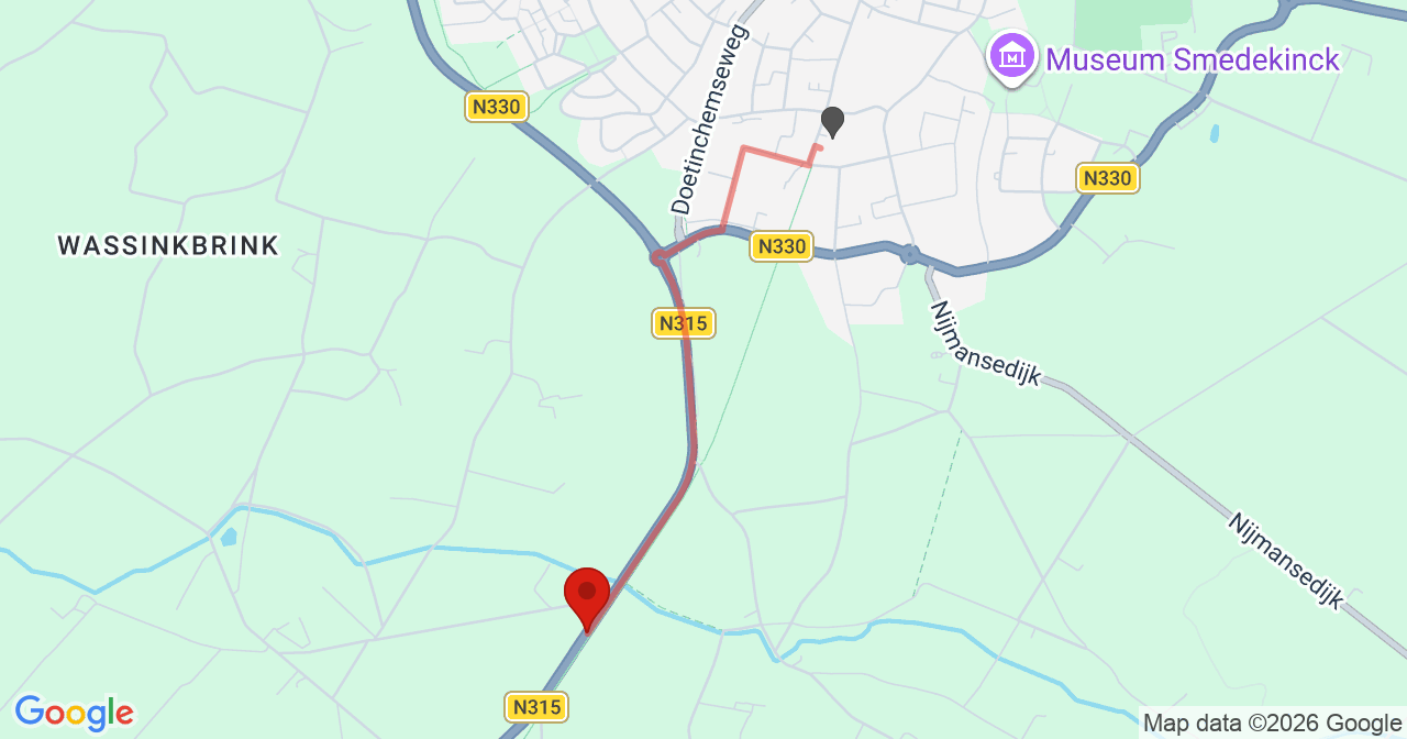 Kaart van het incident in Zelhem met berekende routes vanaf gealarmeerde posten