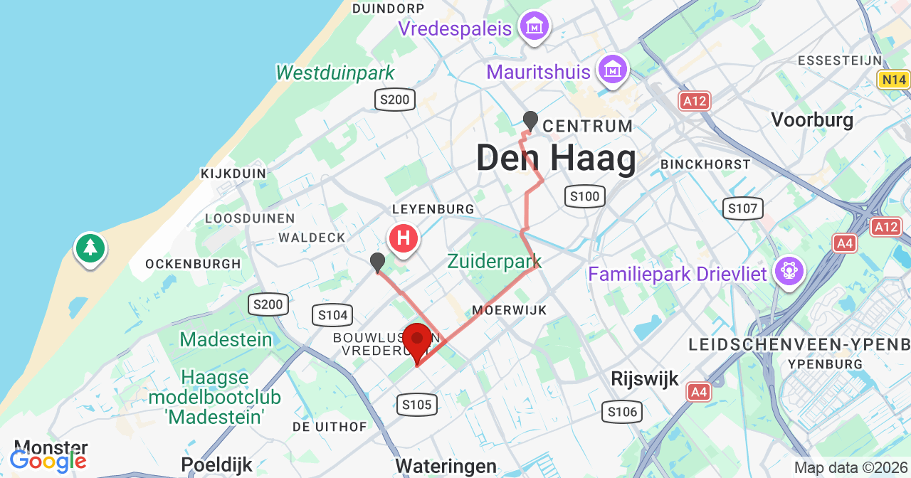 Kaart van het incident in 's-Gravenhage met berekende routes vanaf gealarmeerde posten