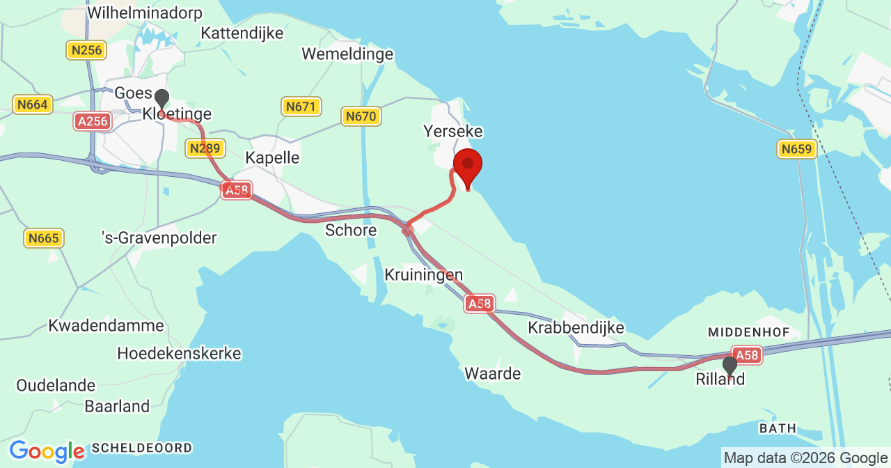 Kaart van het incident in Yerseke met berekende routes vanaf gealarmeerde posten