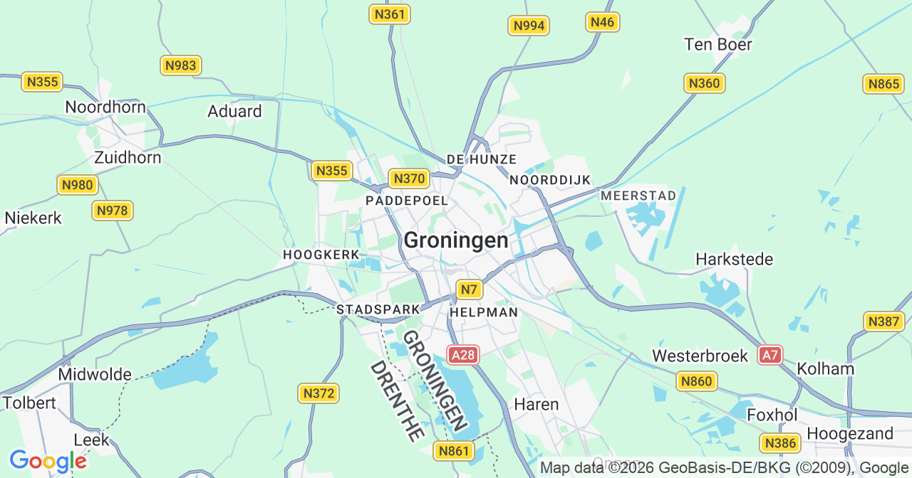 Kaart van het incident in Groningen met berekende routes vanaf gealarmeerde posten