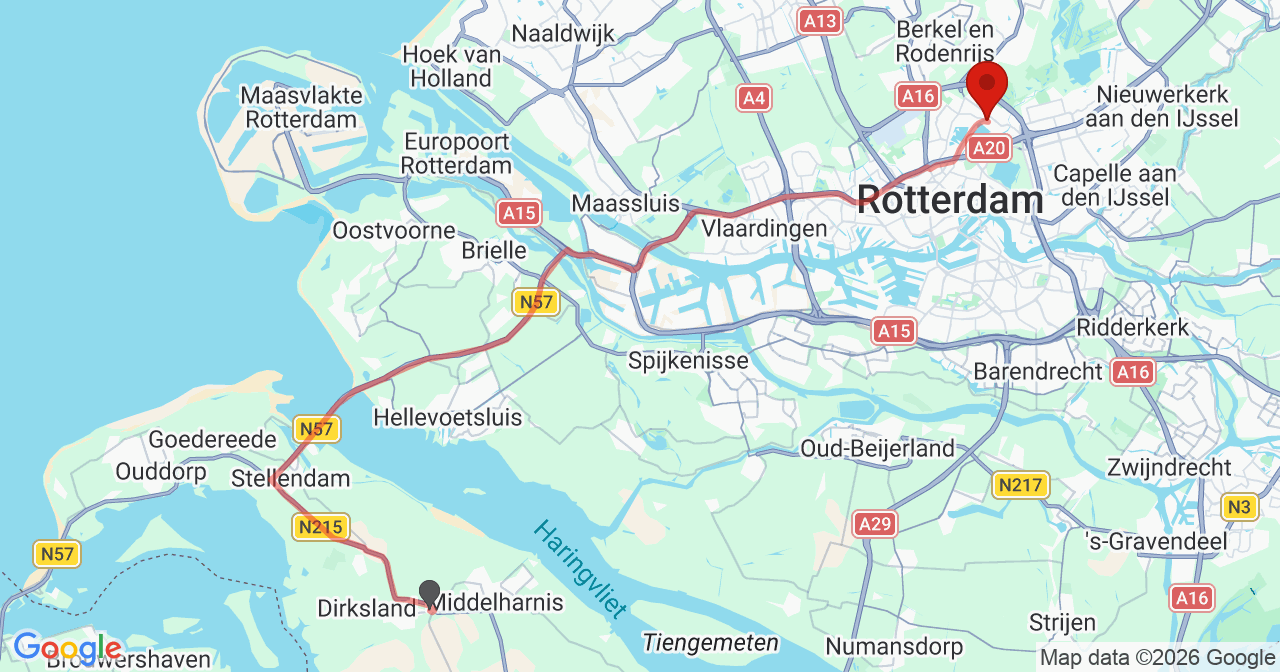 Kaart van het incident in Rotterdam met berekende routes vanaf gealarmeerde posten