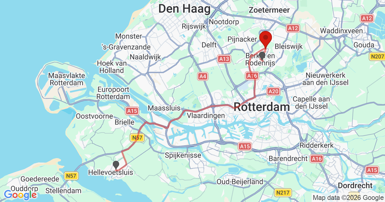 Kaart van het incident in Berkel en Rodenrijs met berekende routes vanaf gealarmeerde posten
