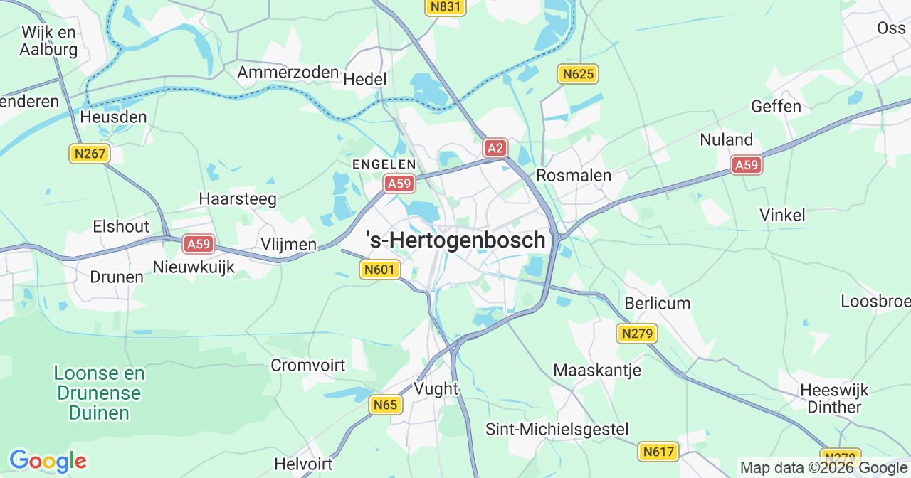 Kaart van het incident in 's-Hertogenbosch met berekende routes vanaf gealarmeerde posten